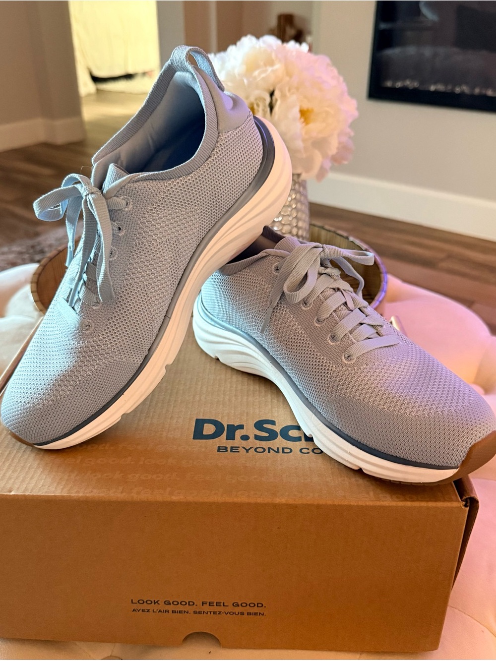 Dr. Scholl's Light Blue Knit Walking Sneakers with White Soles